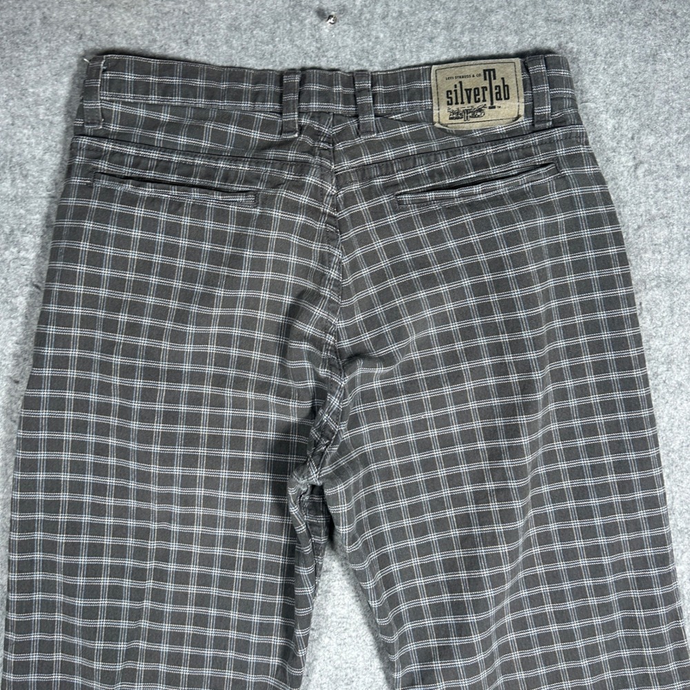 vintage Levi's SilverTab Denim jean Men 32x30(32x30) Gray grid Plaid Relaxed 90s - Picture 15 of 16